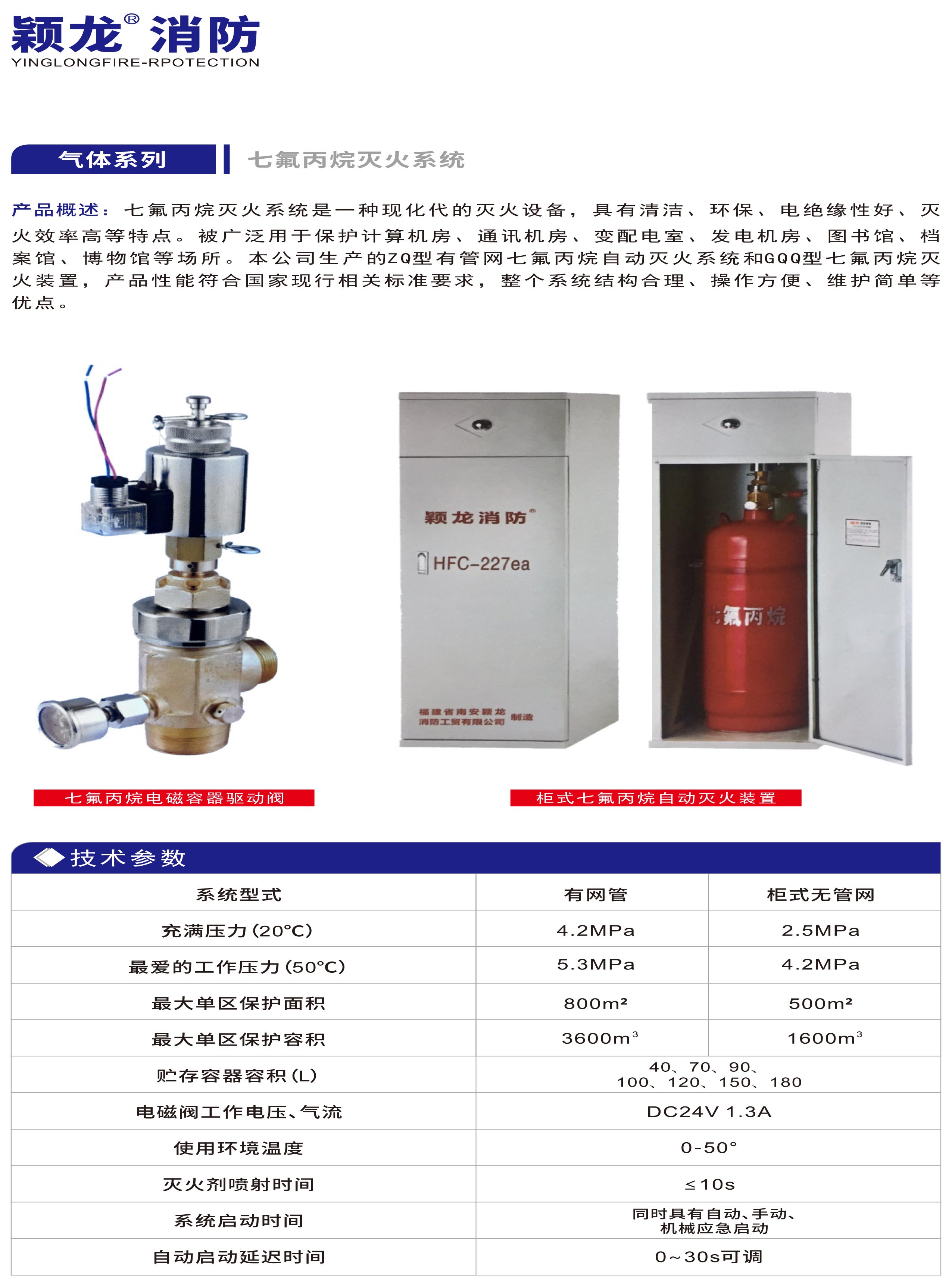 颖龙：七氟丙烷灭火系统 