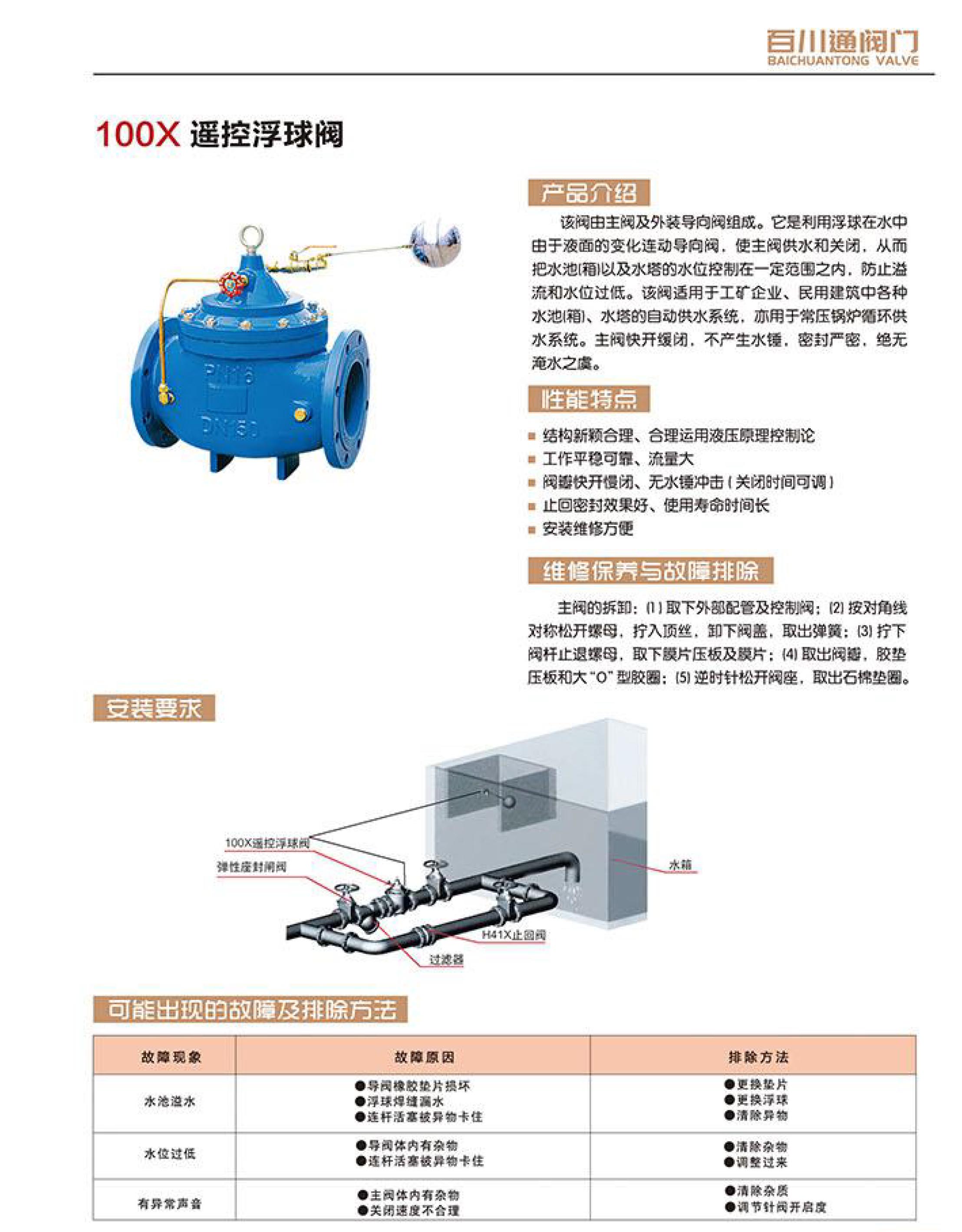 百川通 100x  遥控浮球阀 