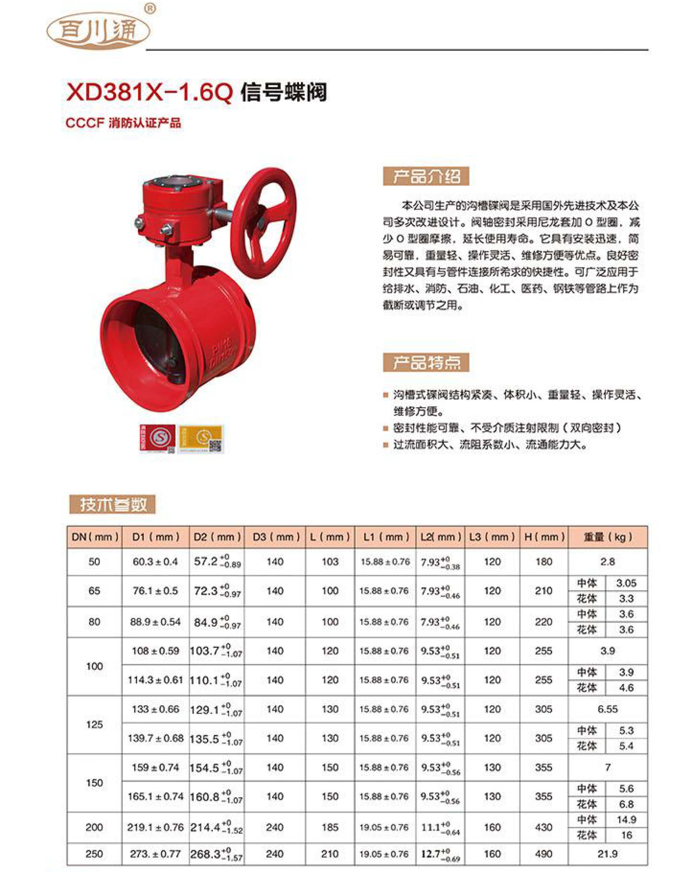 百川通 XD381x-1.6Q 信号蝶阀