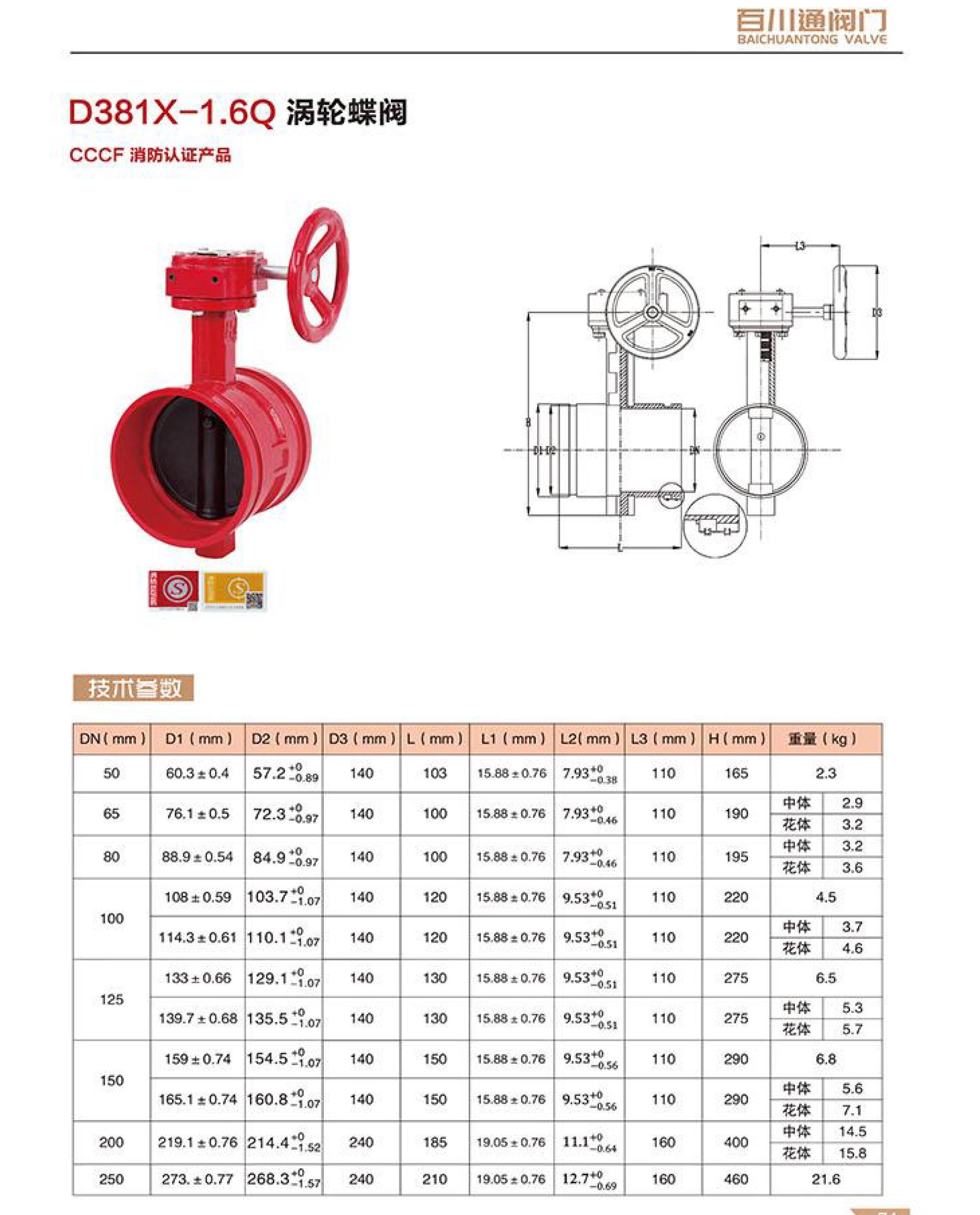 百川通 D381x-1.6Q 涡轮碟阀